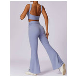 Ruched High Waist Solid Long Elastic Flare Pants - MVTFASHION.COM