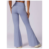 Ruched High Waist Solid Long Elastic Flare Pants - MVTFASHION.COM