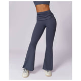 Ruched High Waist Solid Long Elastic Flare Pants - MVTFASHION.COM