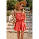 Ruched Off Shoulder Solid Romper - MVTFASHION.COM