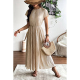 Ruched Round Neck Fit Solid Side Open Dress - MVTFASHION.COM