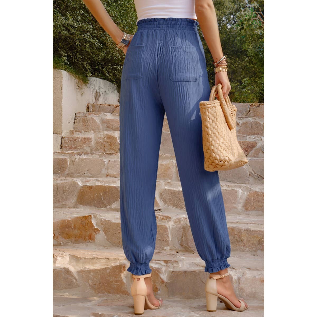 Ruched Solid Pockets Pant - MVTFASHION.COM