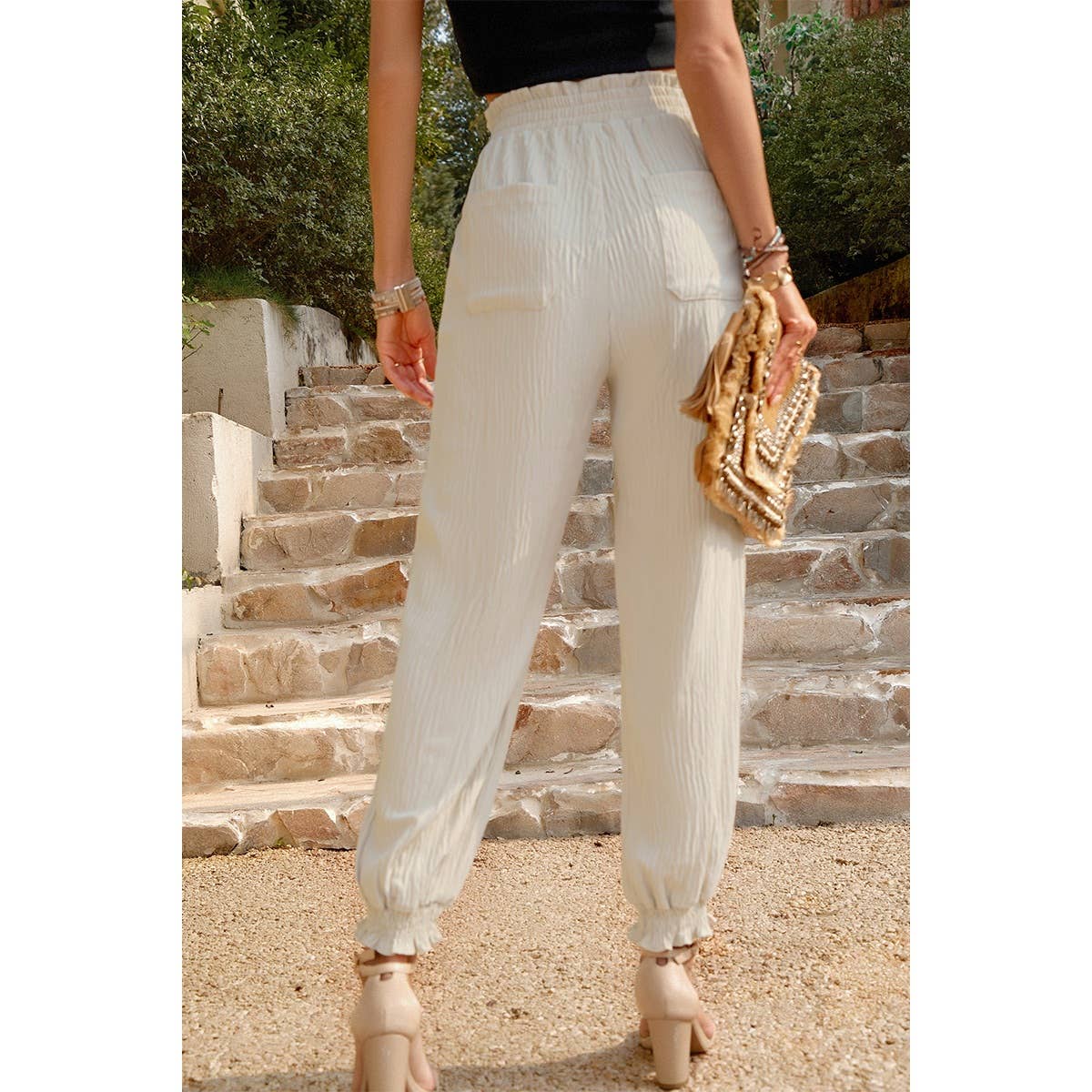 Ruched Solid Pockets Pant - MVTFASHION.COM