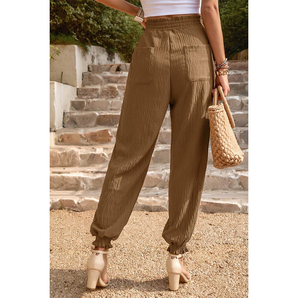 Ruched Solid Pockets Pant - MVTFASHION.COM