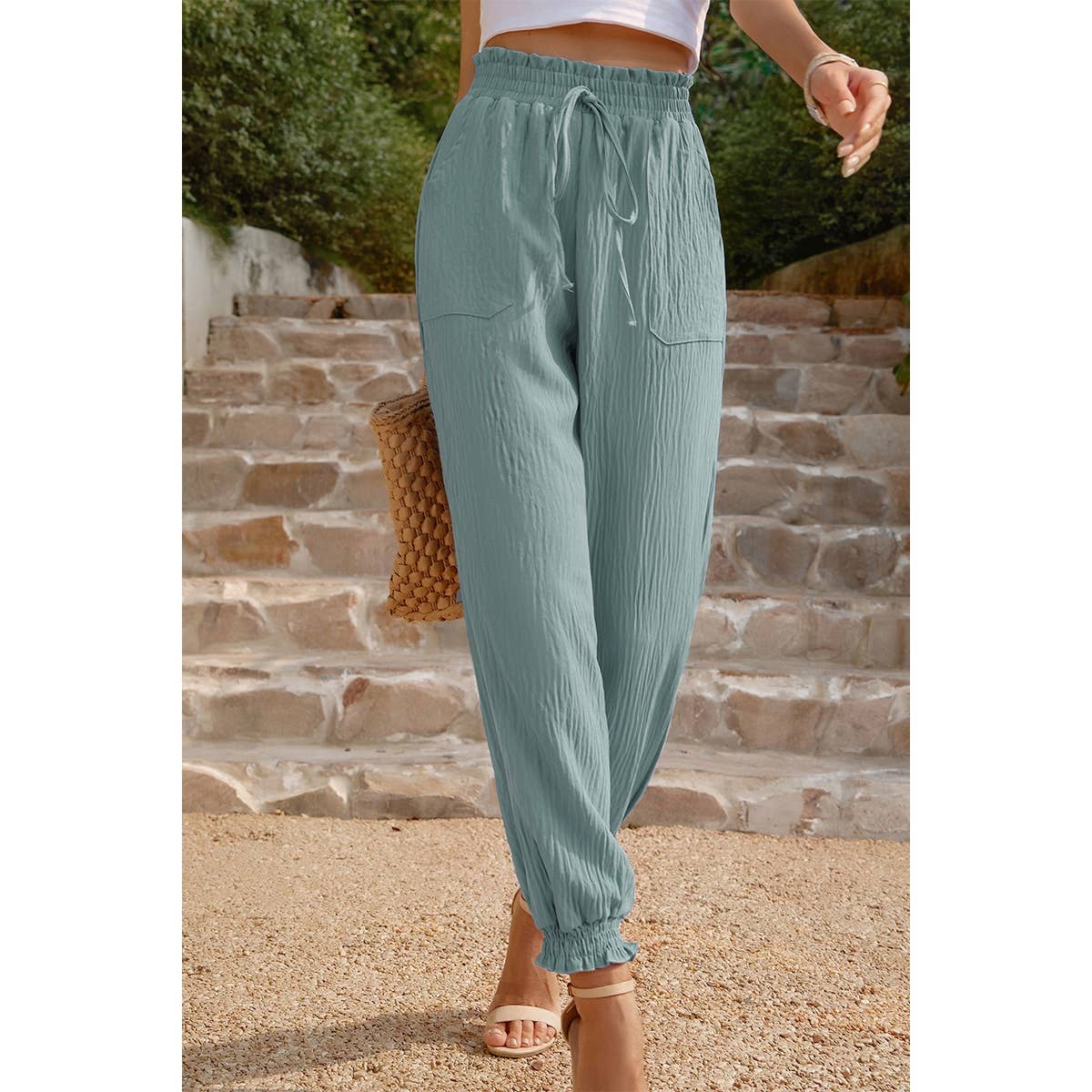 Ruched Solid Pockets Pant - MVTFASHION.COM