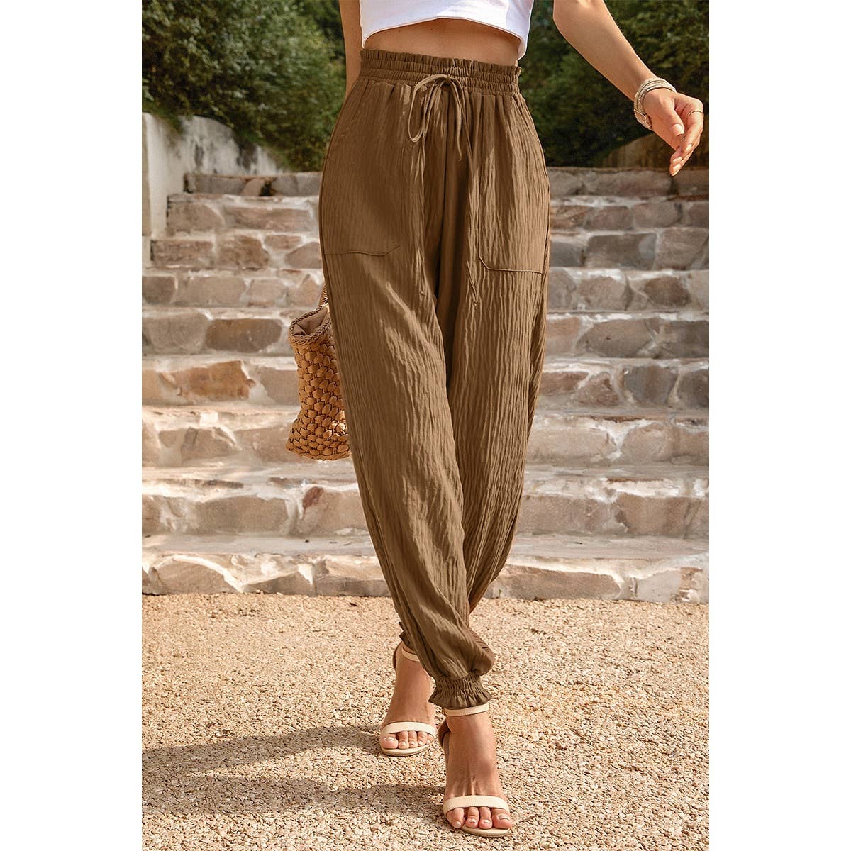 Ruched Solid Pockets Pant - MVTFASHION.COM