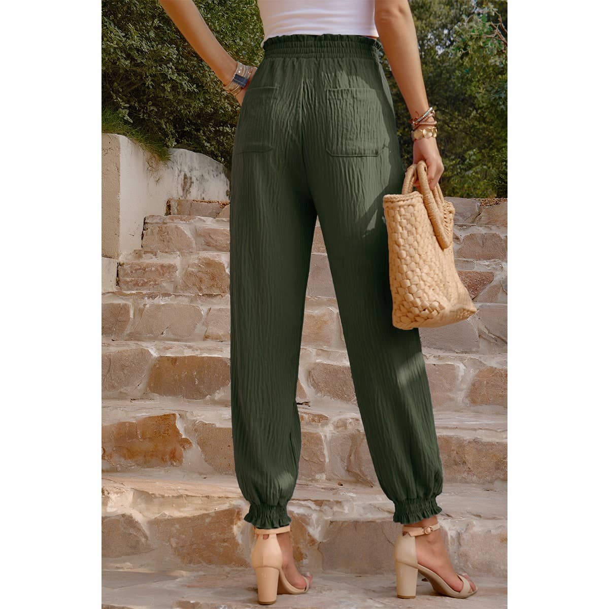 Ruched Solid Pockets Pant - MVTFASHION.COM