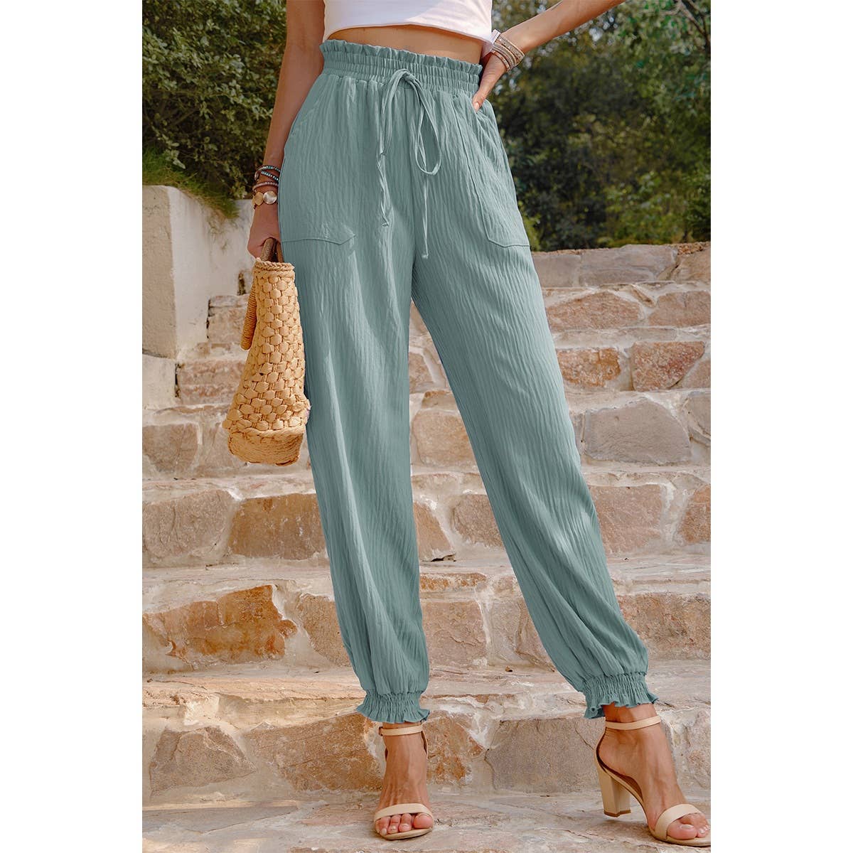 Ruched Solid Pockets Pant - MVTFASHION.COM