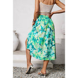 Ruched Waist Floral Print Side Open Skirt - MVTFASHION.COM