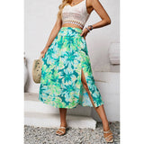 Ruched Waist Floral Print Side Open Skirt - MVTFASHION.COM