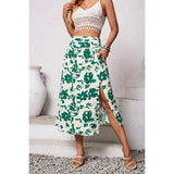 Ruched Waist Floral Print Side Open Skirt - MVTFASHION.COM