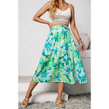 Ruched Waist Floral Print Side Open Skirt - MVTFASHION.COM