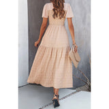 Ruffle Sleeve And Hem Top Shirred Crew Neck Dress - MVTFASHION.COM