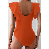 Ruffle Sleeves Deep V Neck Cross Lace Swimsuit - MVTFASHION.COM