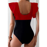 Ruffle Sleeves Deep V Neck Cross Lace Swimsuit - MVTFASHION.COM