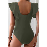 Ruffle Sleeves Deep V Neck Cross Lace Swimsuit - MVTFASHION.COM