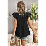 Ruffled Hollow Out V Neck Trim Peplum Top - MVTFASHION.COM