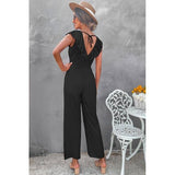 Ruffled V Neck Sleeveless Jumpsuit - MVTFASHION.COM