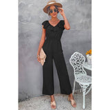 Ruffled V Neck Sleeveless Jumpsuit - MVTFASHION.COM