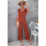 Ruffled V Neck Sleeveless Jumpsuit - MVTFASHION.COM