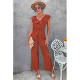 Ruffled V Neck Sleeveless Jumpsuit - MVTFASHION.COM