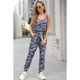 Scoop Neck Camo Sleeveless Jumpsuit - MVTFASHION.COM