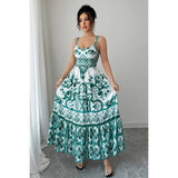 Sleeveless A Line Suspender Printed Long Dress - MVTFASHION.COM