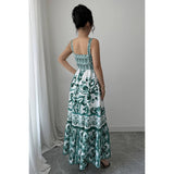 Sleeveless A Line Suspender Printed Long Dress - MVTFASHION.COM