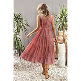 Sleeveless Boat Beck Button Ruched Hem Ruffle Dress - MVTFASHION.COM