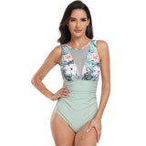 Sleeveless Color Block Floral Fit Lace Swimsuits - MVTFASHION.COM