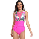 Sleeveless Color Block Floral Fit Lace Swimsuits - MVTFASHION.COM