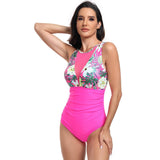 Sleeveless Color Block Floral Fit Lace Swimsuits - MVTFASHION.COM