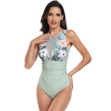 Sleeveless Color Block Floral Fit Lace Swimsuits - MVTFASHION.COM