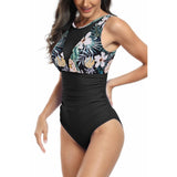 Sleeveless Color Block Floral Fit Lace Swimsuits - MVTFASHION.COM