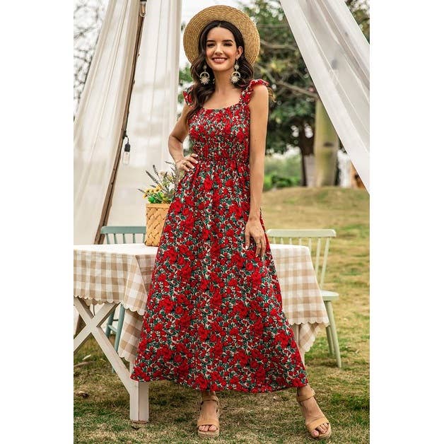 Sleeveless Floral Low Neck Max Dress - MVTFASHION.COM