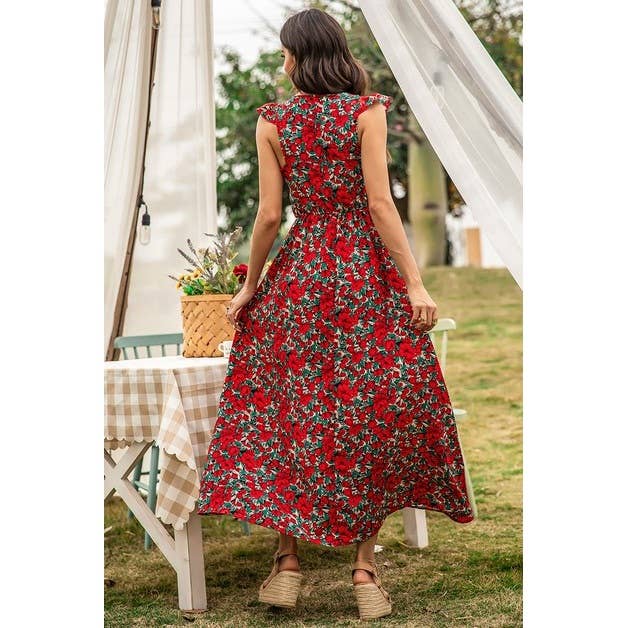 Sleeveless Floral Low Neck Max Dress - MVTFASHION.COM