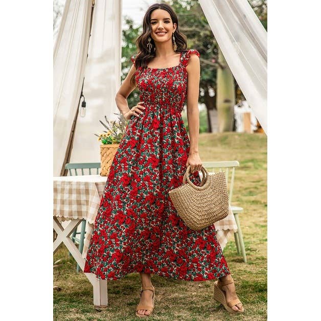 Sleeveless Floral Low Neck Max Dress - MVTFASHION.COM