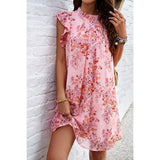 Sleeveless Floral Ruffle Trim Loose Lined Dress - MVTFASHION.COM