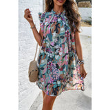 Sleeveless Floral Ruffle Trim Loose Lined Dress - MVTFASHION.COM