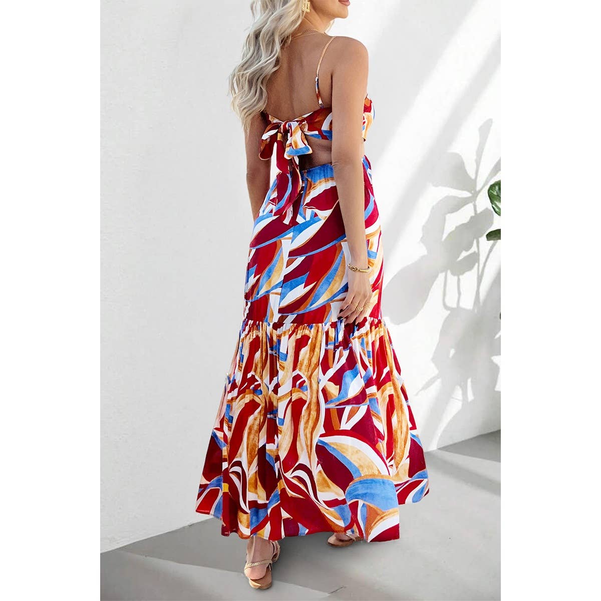 Sleeveless Front Knot Ruched Cut Out Long Dress - MVTFASHION.COM