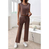 Sleeveless Knit High Waist Two Pieces Fit Set - MVTFASHION.COM