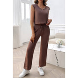 Sleeveless Knit High Waist Two Pieces Fit Set - MVTFASHION.COM