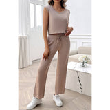 Sleeveless Knit High Waist Two Pieces Fit Set - MVTFASHION.COM