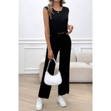 Sleeveless Knit High Waist Two Pieces Fit Set - MVTFASHION.COM