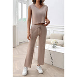 Sleeveless Knit High Waist Two Pieces Fit Set - MVTFASHION.COM