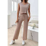 Sleeveless Knit High Waist Two Pieces Fit Set - MVTFASHION.COM