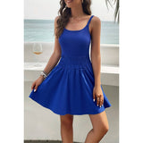 Sleeveless Low Neck Elastic Waist Ruched Dress - MVTFASHION.COM