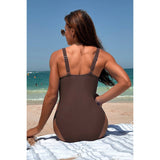 Sleeveless One Piece Cross Lace V Neck Swimsuit - MVTFASHION.COM