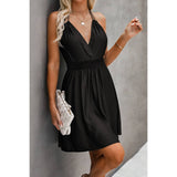 Sleeveless Open Back Knot V Neck Elastic Dress - MVTFASHION.COM