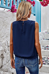 Sleeveless Pleated Round Neck Loose Fit Top - MVTFASHION.COM